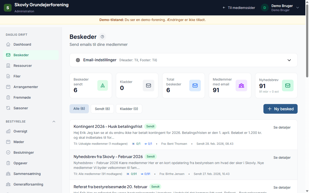 Kommunikation - screenshot fra Kirkestyring