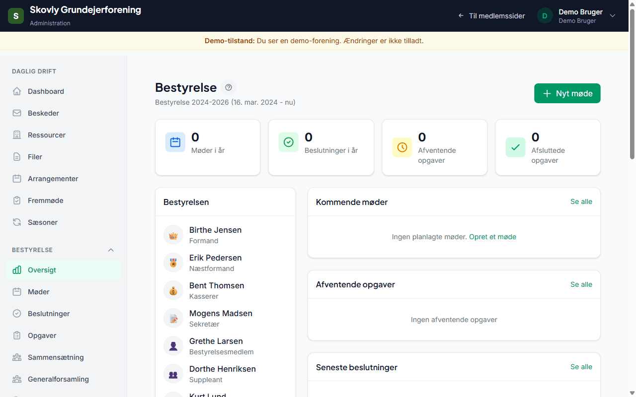 Bestyrelsesværktøjer - screenshot fra Kirkestyring