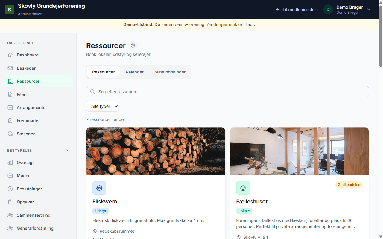 Ressourcebooking - screenshot fra Kirkeplatform